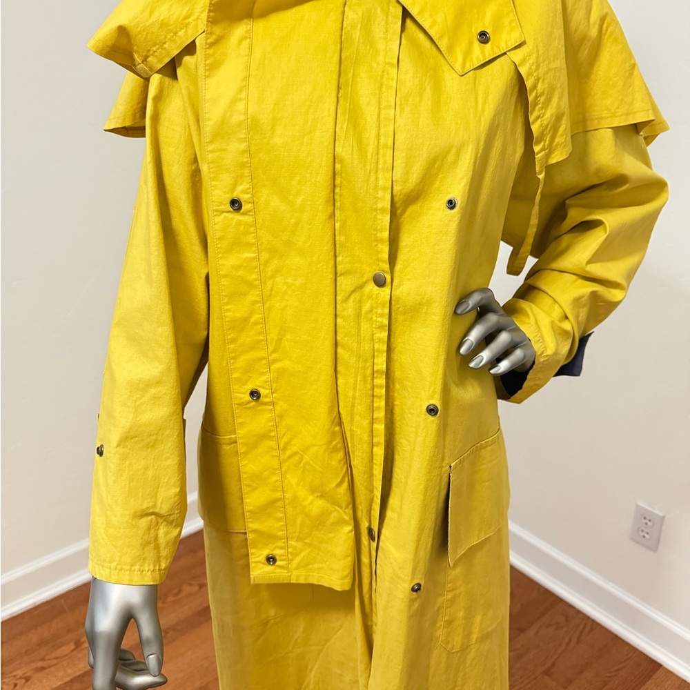 Fox Run Vintage Yellow Sailing Cotton‎ Trench Coat Snap Closures Unique Lining
